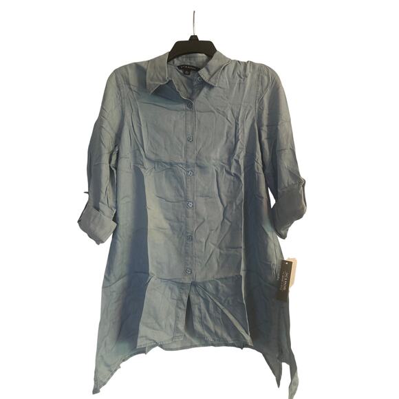NWT Zac & Rachel Women's Light Blue 3/4 Sleeve Shirt Button Front Size Small - Picture 1 of 8